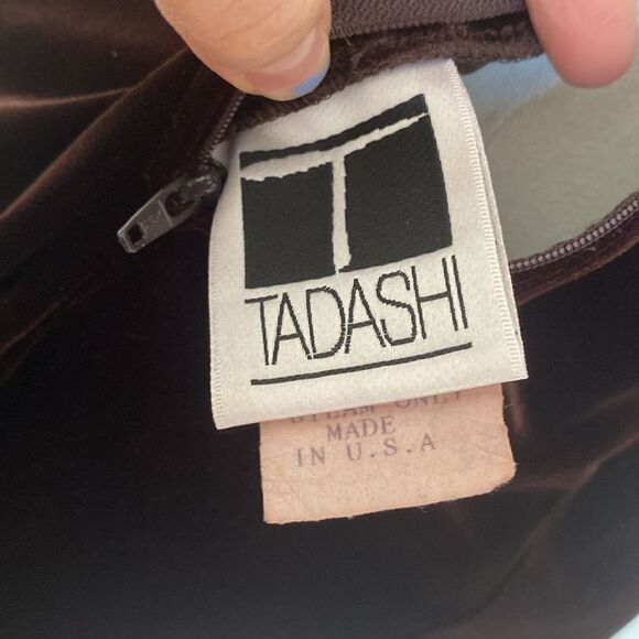 Vintage Tadashi Chocolate Brown Velvet Embellished Gown Size Medium - Picture 10 of 15